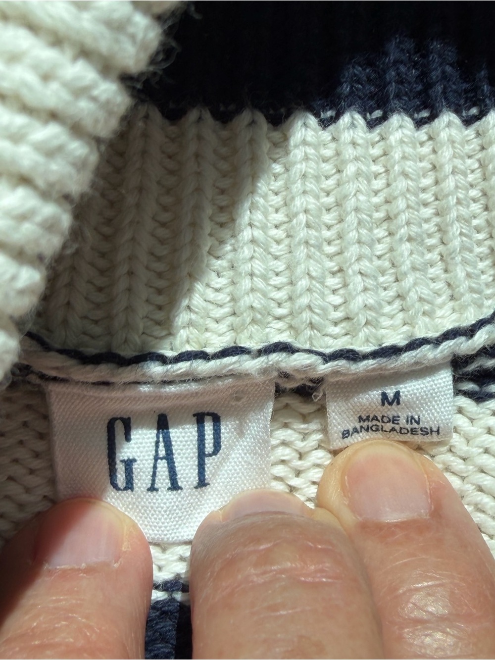 GAP Striped Cotton Turtleneck Sweater Split Hem Ivory Navy Size M - Picture 5 of 11